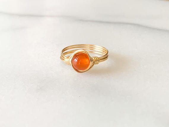 Carnelian Agate Wire Wrapped Ring – Gemstone Ring in 14k Gold Filled or Sterling Silver – Any Size