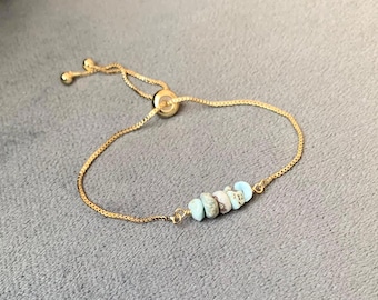 Larimar Beaded Bracelet – Genuine Gemstone Adjustable Blue Crystal Handmade Jewelry