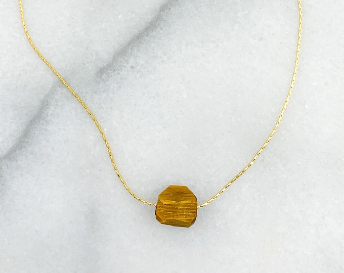 RAW TIGEREYE Crystal Necklace on Beading Chain, Rough Gemstone Layering Necklace, Dainty Minimalist Gemstone Jewelry