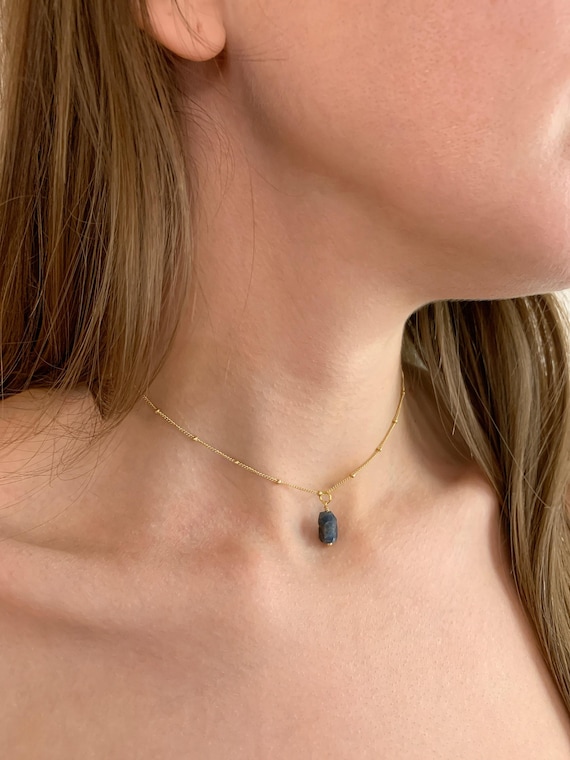 Raw Sapphire Choker Necklace – September Birthstone Jewelry in Gold Filled or Sterling Silver