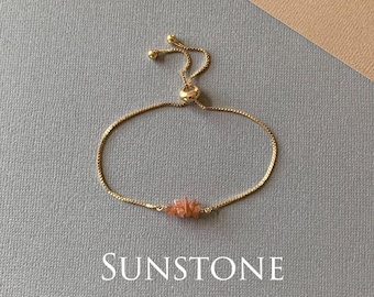 Sunstone Beaded Bracelet – Genuine Orange Gemstone Adjustable Handmade Jewelry