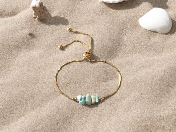 Amazonite Beaded Bracelet – Genuine Gemstone Adjustable Jewelry – Handmade Crystal Gift