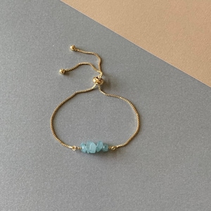 Aquamarine Beaded Bracelet – Natural Gemstone Adjustable Box Chain – Dainty March Birthstone Jewelry