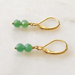 Green Aventurine Earrings, Dainty Green Gemstone Dangles, Minimalist Jewelry Gift, Leverback Earrings