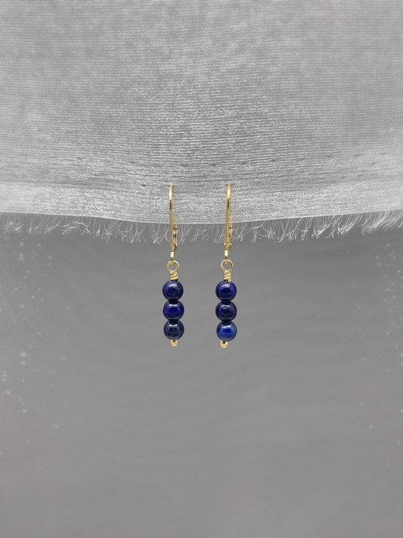 Lapis Lazuli Dangle & Drop Earrings – Leverback Gemstone Earrings – 14k Gold Filled or Sterling Silver