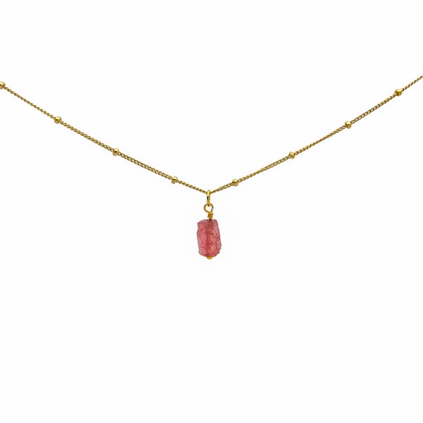 RAW PINK TOURMALINE Crystal Choker Necklace, Raw Crystal Gemstone Pendant Necklace in 14k Gold Filled or Sterling Silver