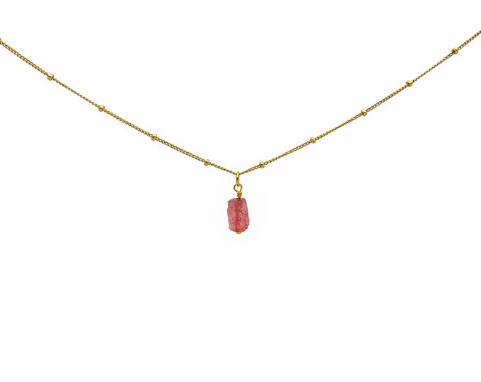 RAW PINK TOURMALINE Crystal Choker Necklace, Raw Crystal Gemstone Pendant Necklace in 14k Gold Filled or Sterling Silver