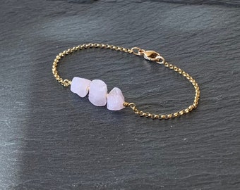 RAW ROSE QUARTZ Bracelet, October Birthstone Bracelet, Rose Quartz Bracelet, Tennis Bracelet, Stacking Bracelet