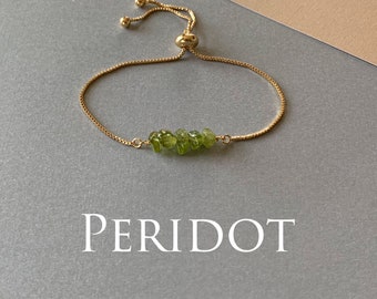 Gemstone Bead Bracelet, PERIDOT Genuine Gemstone Adjustable Bracelet