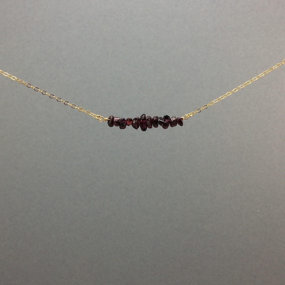 Garnet Bar Necklace – January Birthstone Pendant in 14k Gold Filled or Sterling Silver