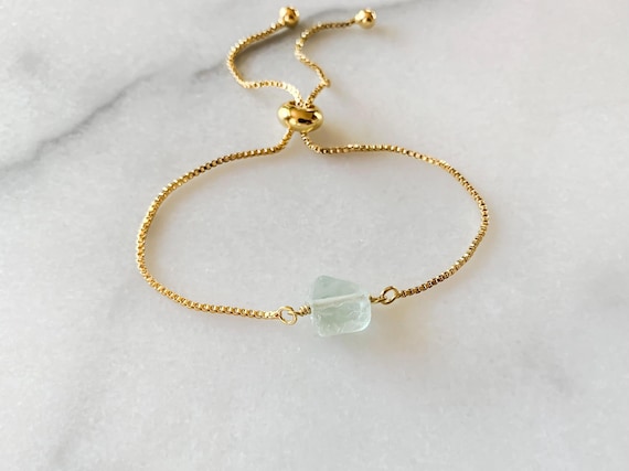 Green Fluorite Beaded Bracelet – Genuine Gemstone Adjustable Handmade Jewelry Gift