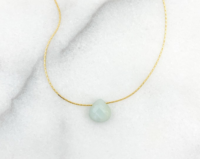 AMAZONITE Gemstone Briolette Necklace on Beading Chain, Rough Gemstone Layering Necklace, Dainty Minimalist Gemstone Jewelry