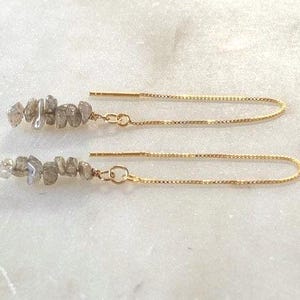 Labradorite Threader Earrings – Pull Through Gemstone Chip Earrings in Gold or Sterling Silver
