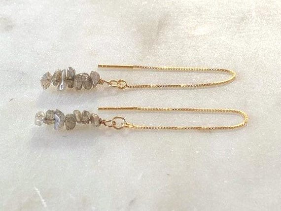 Labradorite Threader Earrings – Pull Through Gemstone Chip Earrings in Gold or Sterling Silver