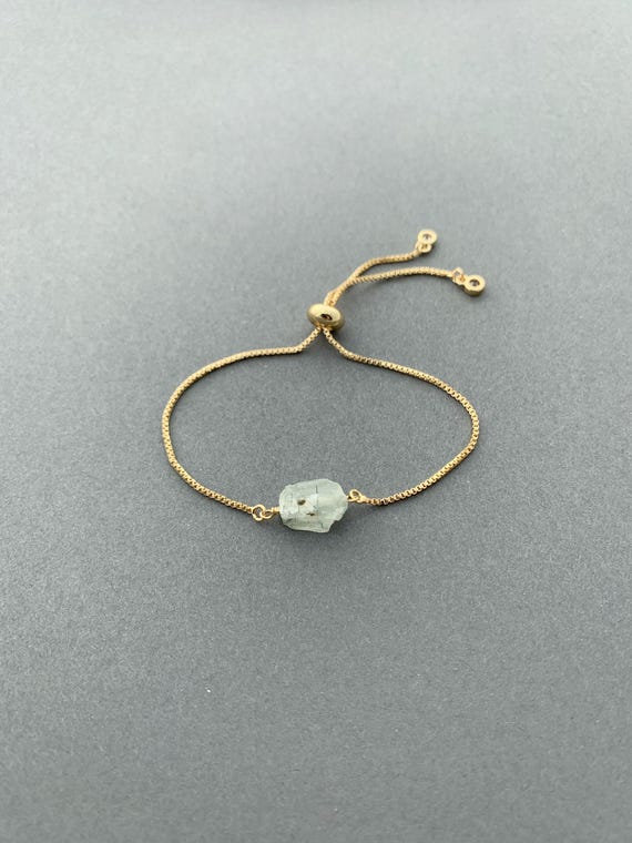 Prehnite Bracelet – Raw Gemstone Beaded Adjustable Bracelet – Handmade Jewelry Gift
