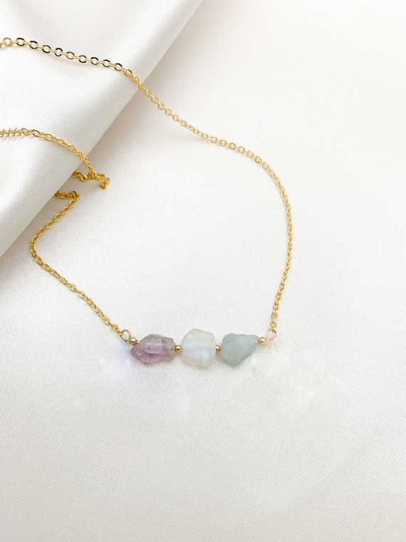 Mixed Crystal Necklace – Raw Stone Pendant – November Birthstone or Layering Jewelry