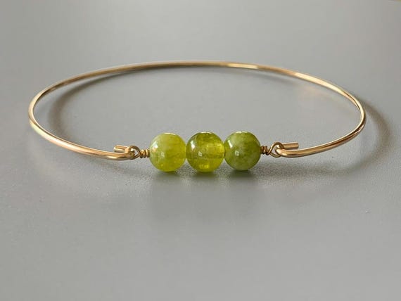 Peridot Birthstone Bangle Bracelet – August Gemstone Jewelry in 14k Gold Filled or Sterling Silver