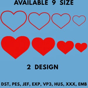 Petit motif de broderie coeur | 9 tailles de point mini coeur | Motif de broderie machine Saint-Valentin | Téléchargement instantané | coeur Dst,Pes,Emb
