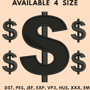 Dollar Embroidery Design | Dollar Sign Symbol | Mini Dollar Machine Embroidery | Money Icon Silhouette Stitch File