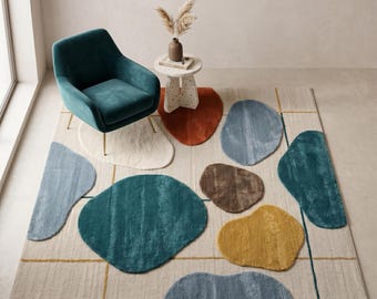 Colorful Pebble Tufted Rug, Abstract Modern Rugs for Living Room
