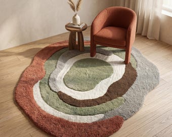 Abstract Wave Tufted Rug, Earth Tone Organic Shape Modern Rugs For Living Room