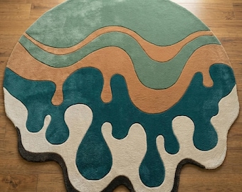 Abstract Wool Area Rug, Modern Hand Tufted Organic Shape Soft Designer Carpet