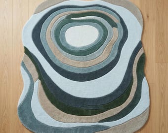 Hand Tufted Wool Rug, Modern Abstract Organic Sage Green Area Rugs