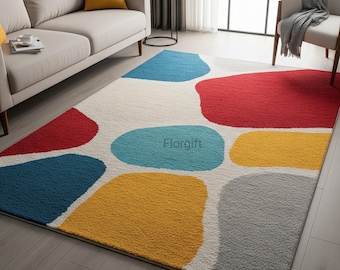 Tappeto in lana multicolore trapuntato, tappeti personalizzati moderni astratti