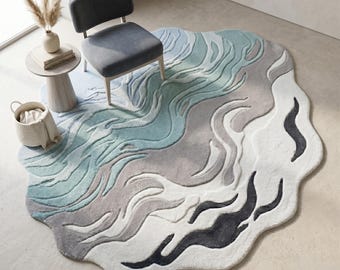 Abstract Tufted Area Rug Irregular Shape Soft Plush Modern Carpet for Living Room Bedroom Kids Decor