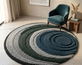 Hand Tufted Wool Rug, Modern Abstract Swirl Design Soft Plush Area Rugs