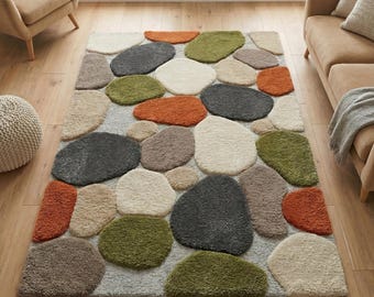 Hand Tufted Wool Rug, Modern Abstract Pebble Design Soft Indoor Area Rugs