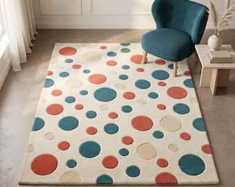 Hand Tufted Wool Polka Dot Rug, Modern Abstract Area Rug, Kids Room Decor, Soft Plush Living Room Carpet
