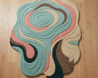 Abstract Wave Wool Rug, Hand Tufted Irregular Custom Area Rugs
