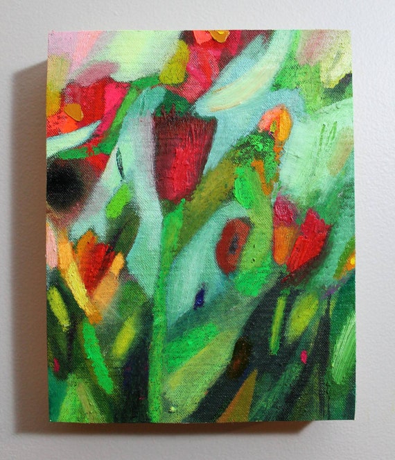 Lime And Rose Abstract Floral Painting Original Artwork