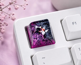 Artisan Koi Fish Resin Keycap, Custom Cherry MX Mechanical Keyboard Accessory, Handmade Purple 1u Key Cap, Dark Setup Gift