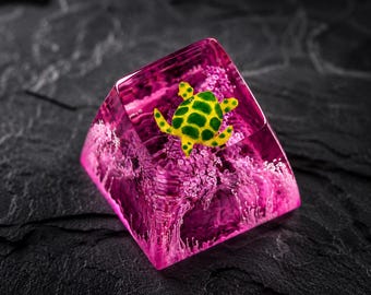 Artisan Sea Turtle Resin Keycap, Custom Cherry MX Mechanical Keyboard Accessory, Handmade Pink 1u Key Cap, Cute Setup Gift