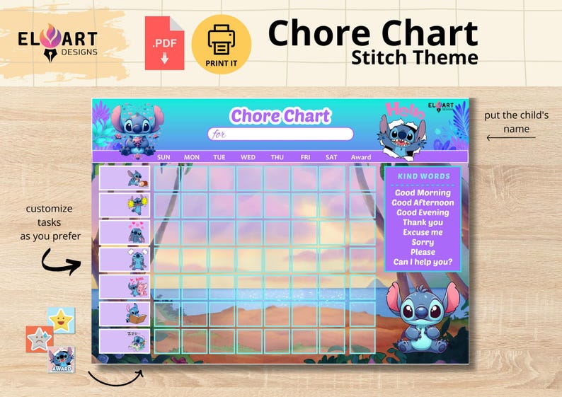 Stich Task Boards Lilo and Stitch Inspired Reward Chart Printable | Instant Download ...