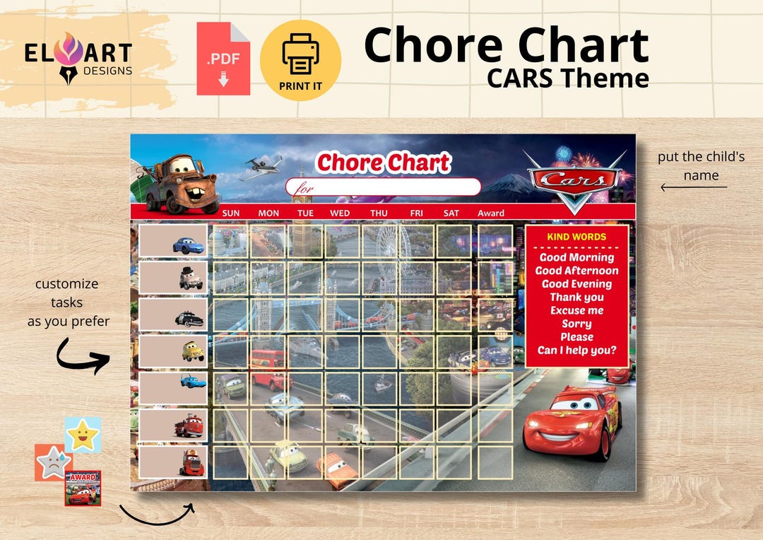 Cars, Macqueen Inspired Reward Chart Printable | Instant Download ...
