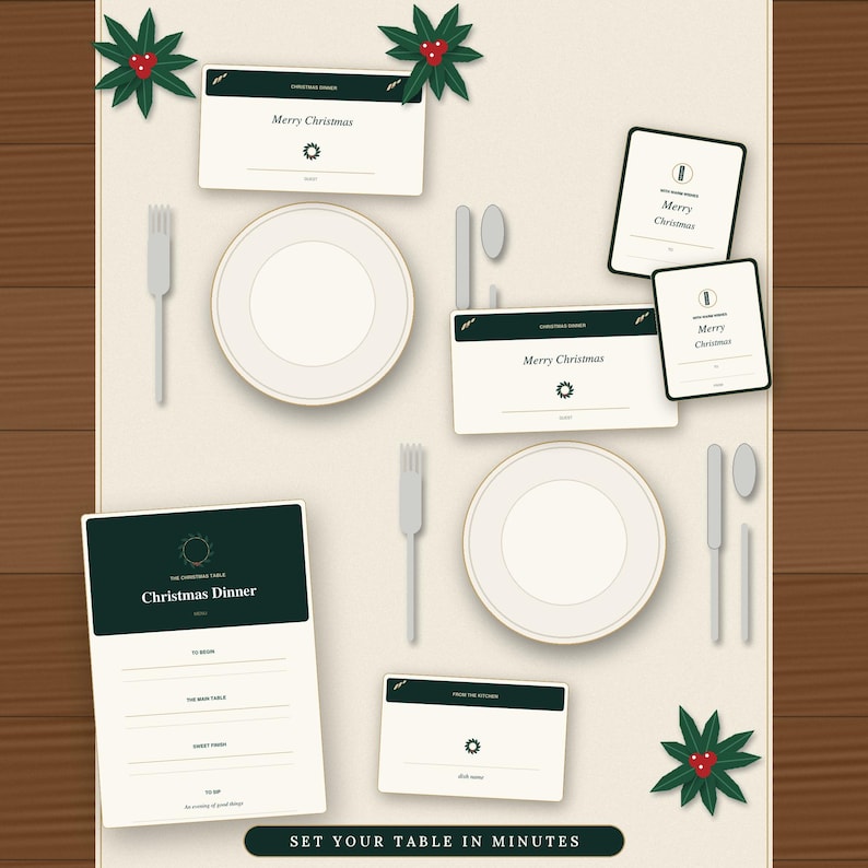 Christmas Dinner Table Printables for 8: Menu, Place Cards, Buffet ...