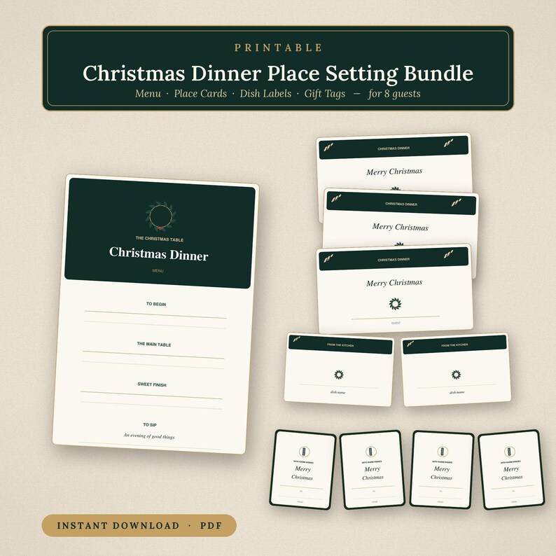 Christmas Dinner Table Printables for 8: Menu, Place Cards, Buffet ...