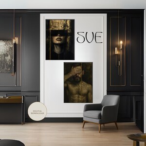 Masculine Wall Art Set of 2 – Dark Modern Portraits, Bold Digital Prints for Men’s Decor (2:3 Ratio, Instant Download)