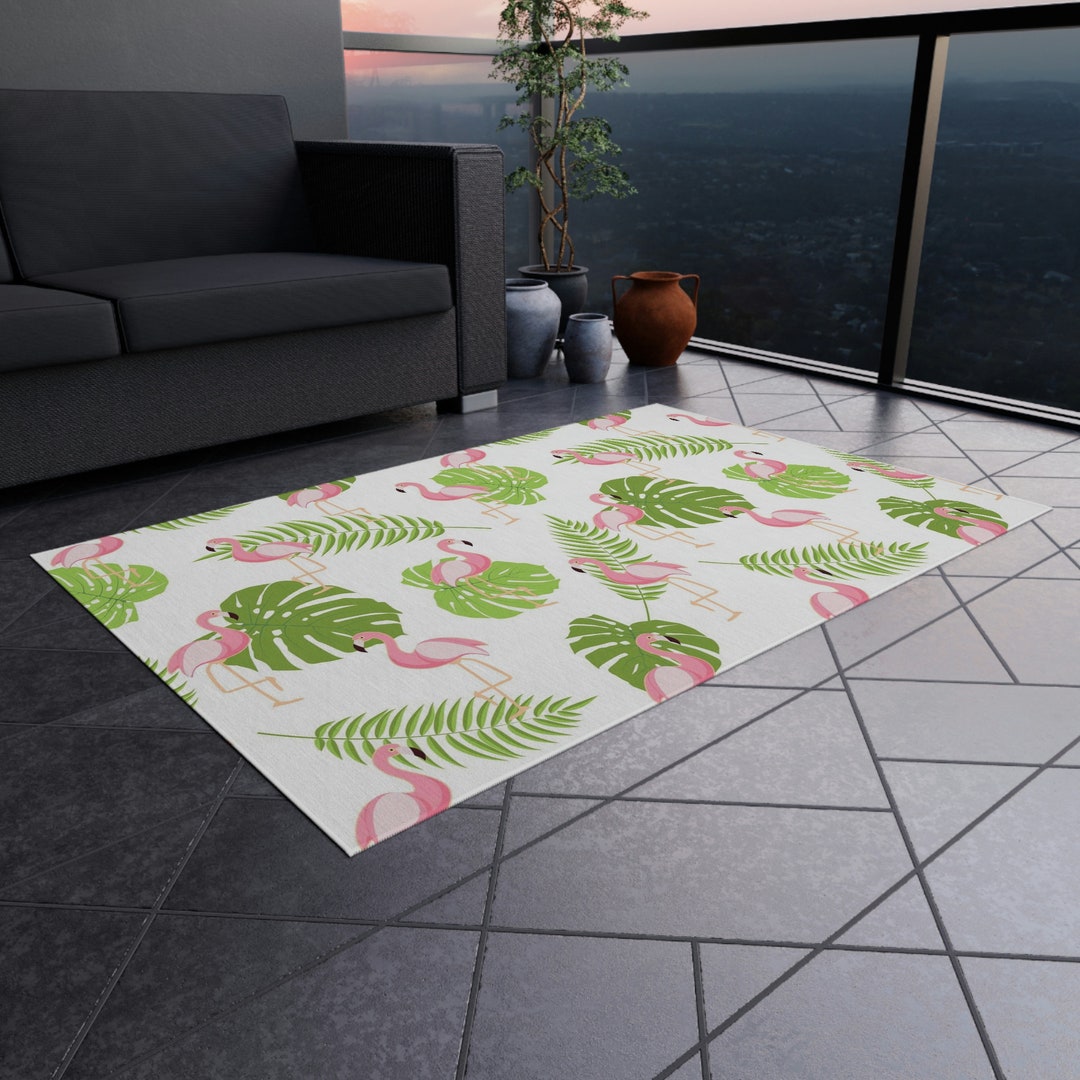 Flamingo Outdoor Rug Palm Tree Flamingo Tropical Mat Etsy