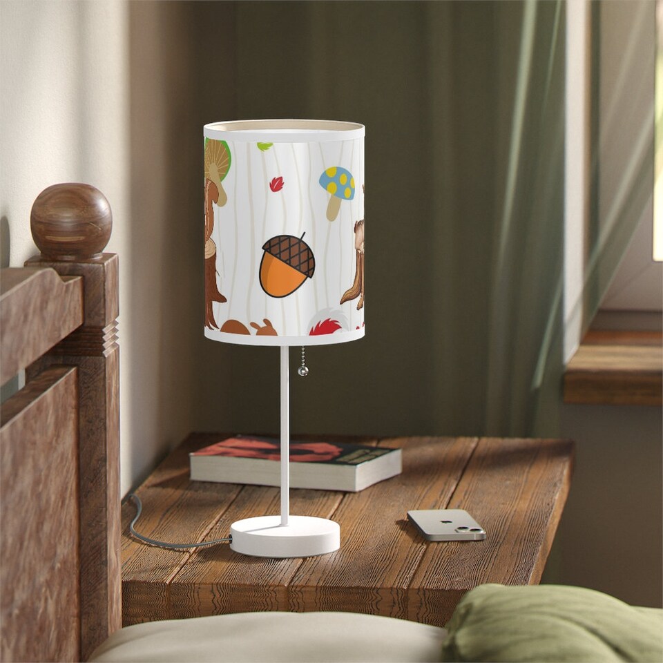 Woodland Animal Acorn Forest Deer Fox Critters Nursery Children Kids Lamp on a Stand, US|CA plug