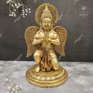 Handmade Brass Garuda Idol | Indian Mythological God Sculpture | Hindu Vahana of Lord Vishnu | Traditional Home Temple Decor |  Brass Art