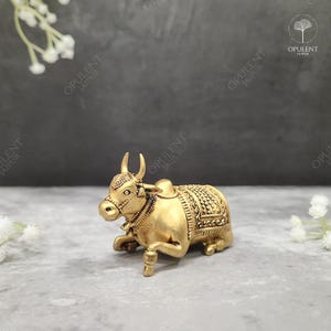 Handmade Brass Nandi Bull Idol: Hindu Puja Decor