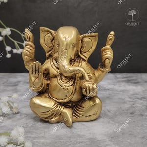 Brass Lord Ganesha Statue: Handcrafted Hindu Ganpati Idol