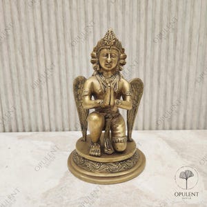 Brass Garuda Statue | Kneeling Garuda Idol in Namaste | Hindu Vahana of Vishnu | Sacred Bird Sculpture | Traditional Indian Brass Decor