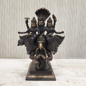 Divine Vishnu Lakshmi Garuda Brass Statue | Hindu God Idol | Antique Finish Indian Decor | Spiritual Home Altar Sculpture
