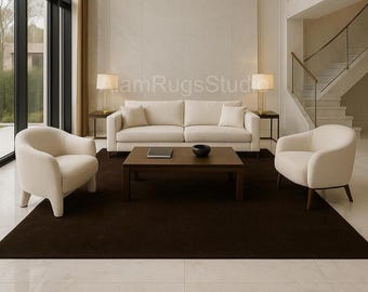 Luxurious Dark Brown Wool Rug for Living Room | Modern Minimalist Area Carpet | Custom Handmade Soft Floor Decor for Bedroom4x6 5x8 6x9 8x10
