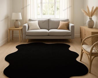 Modern Black Irregular Shape Rug – Abstract Blob Area Carpet for Living Room | Soft Handmade Aesthetic Floor Decor | Custom size available
